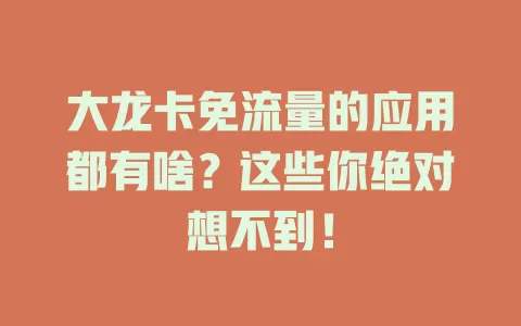 大龙卡免流量的应用都有啥？这些你绝对想不到！