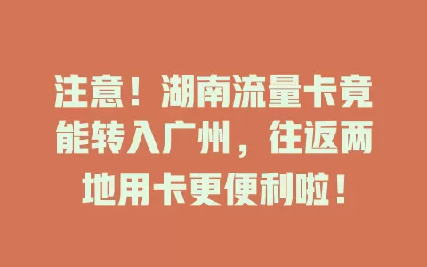 注意！湖南流量卡竟能转入广州，往返两地用卡更便利啦！