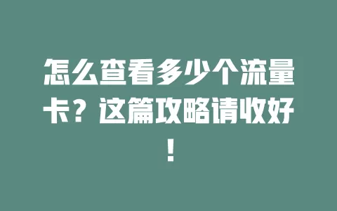 怎么查看多少个流量卡？这篇攻略请收好！