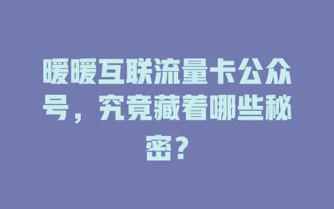 暖暖互联流量卡公众号，究竟藏着哪些秘密？