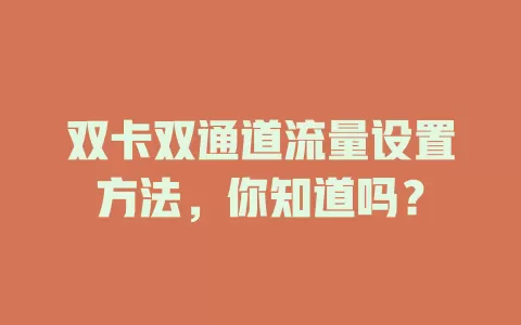 双卡双通道流量设置方法，你知道吗？
