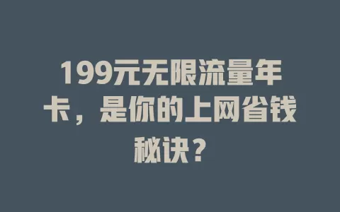 199元无限流量年卡，是你的上网省钱秘诀？
