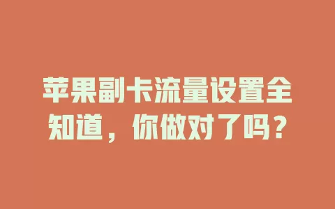 苹果副卡流量设置全知道，你做对了吗？