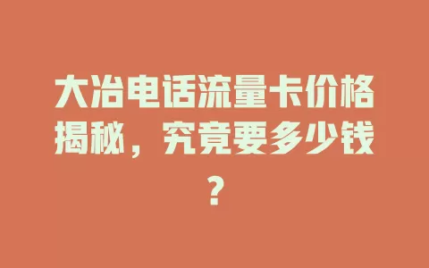 大冶电话流量卡价格揭秘，究竟要多少钱？