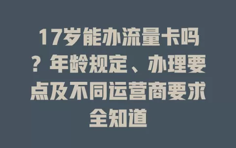 17岁能办流量卡吗？年龄规定、办理要点及不同运营商要求全知道