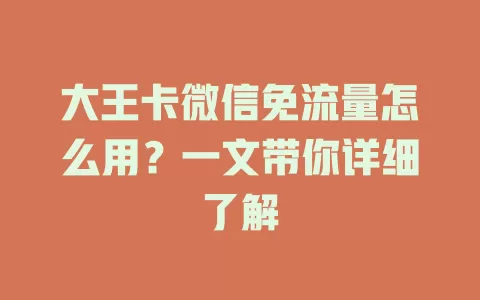 大王卡微信免流量怎么用？一文带你详细了解