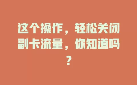 这个操作，轻松关闭副卡流量，你知道吗？
