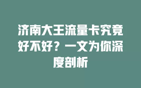 济南大王流量卡究竟好不好？一文为你深度剖析
