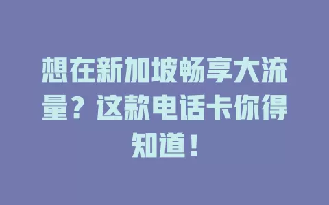 想在新加坡畅享大流量？这款电话卡你得知道！