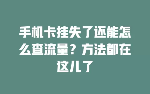 手机卡挂失了还能怎么查流量？方法都在这儿了