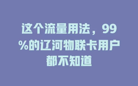 这个流量用法，99%的辽河物联卡用户都不知道