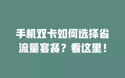 手机双卡如何选择省流量套餐？看这里！