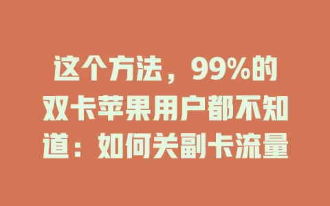 这个方法，99%的双卡苹果用户都不知道：如何关副卡流量