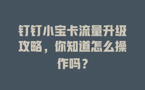 钉钉小宝卡流量升级攻略，你知道怎么操作吗？
