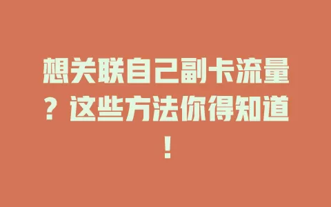想关联自己副卡流量？这些方法你得知道！