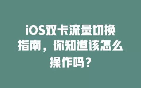 iOS双卡流量切换指南，你知道该怎么操作吗？