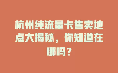 杭州纯流量卡售卖地点大揭秘，你知道在哪吗？