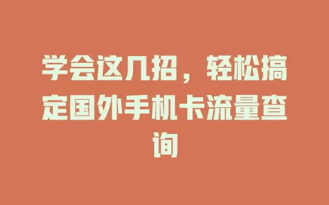 学会这几招，轻松搞定国外手机卡流量查询