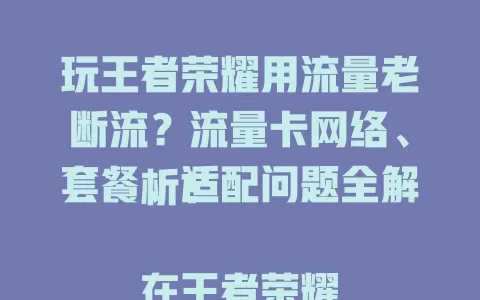 玩王者荣耀用流量老断流？流量卡网络、套餐、适配问题全解析！

在王者荣耀激战中，网络断流超抓狂。流量卡为何常成“断流卡”？网络质量差、套餐限制、设备适配问题是关键。选好卡、懂规则、适配设备，告别断流，畅享游戏乐趣！