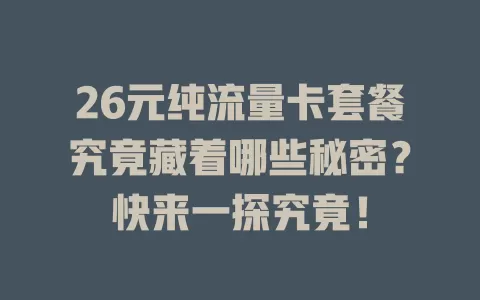 26元纯流量卡套餐究竟藏着哪些秘密？快来一探究竟！