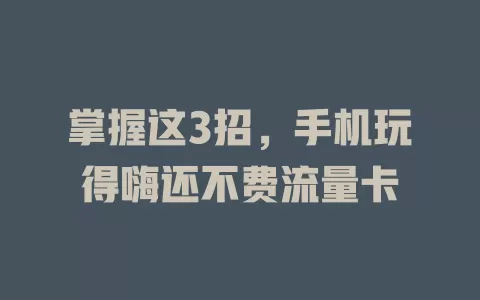 掌握这3招，手机玩得嗨还不费流量卡