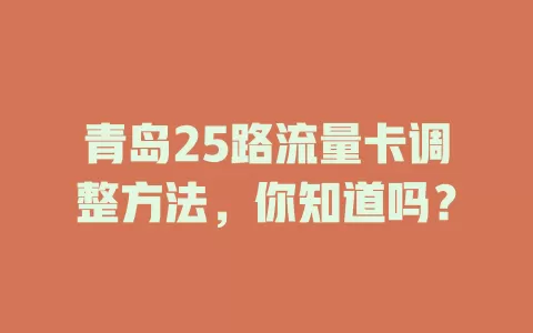青岛25路流量卡调整方法，你知道吗？