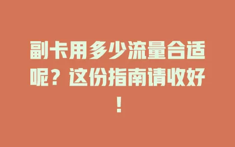 副卡用多少流量合适呢？这份指南请收好！