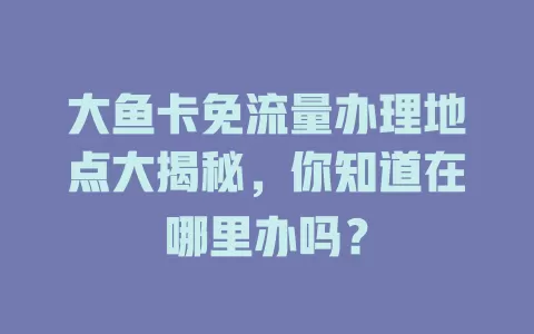 大鱼卡免流量办理地点大揭秘，你知道在哪里办吗？