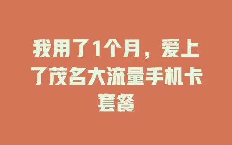 我用了1个月，爱上了茂名大流量手机卡套餐