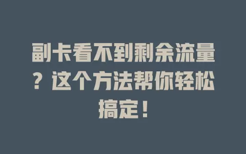 副卡看不到剩余流量？这个方法帮你轻松搞定！