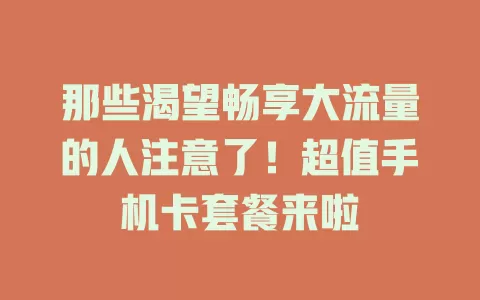 那些渴望畅享大流量的人注意了！超值手机卡套餐来啦