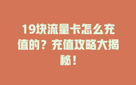 19块流量卡怎么充值的？充值攻略大揭秘！