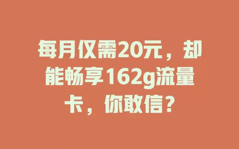 每月仅需20元，却能畅享162g流量卡，你敢信？
