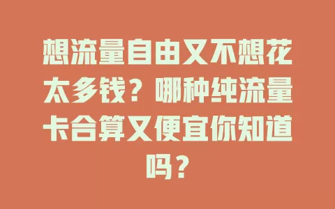想流量自由又不想花太多钱？哪种纯流量卡合算又便宜你知道吗？