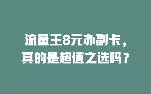 流量王8元办副卡，真的是超值之选吗？