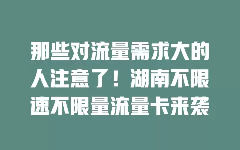 那些对流量需求大的人注意了！湖南不限速不限量流量卡来袭