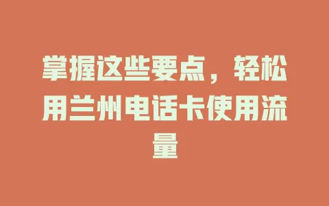 掌握这些要点，轻松用兰州电话卡使用流量