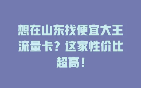 想在山东找便宜大王流量卡？这家性价比超高！