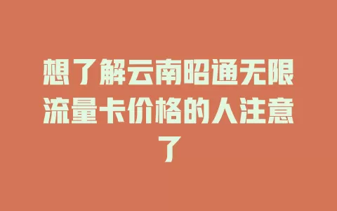 想了解云南昭通无限流量卡价格的人注意了