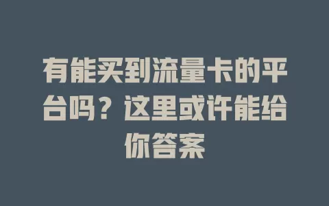 有能买到流量卡的平台吗？这里或许能给你答案