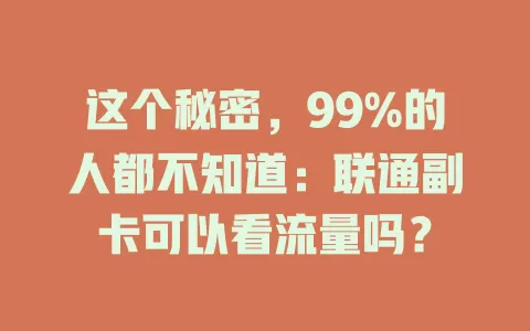 这个秘密，99%的人都不知道：联通副卡可以看流量吗？
