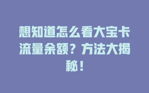 想知道怎么看大宝卡流量余额？方法大揭秘！