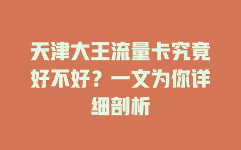 天津大王流量卡究竟好不好？一文为你详细剖析