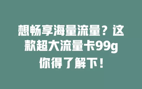 想畅享海量流量？这款超大流量卡99g你得了解下！