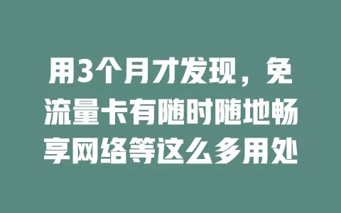 用3个月才发现，免流量卡有随时随地畅享网络等这么多用处