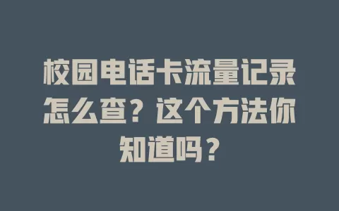 校园电话卡流量记录怎么查？这个方法你知道吗？
