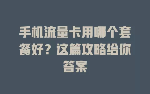 手机流量卡用哪个套餐好？这篇攻略给你答案