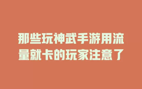 那些玩神武手游用流量就卡的玩家注意了