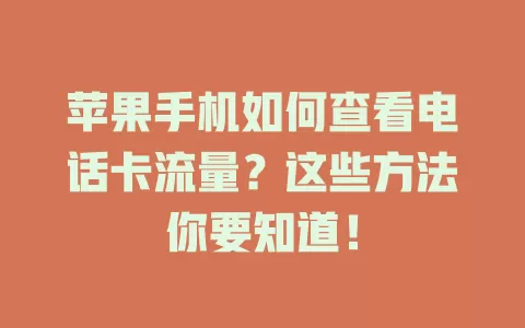苹果手机如何查看电话卡流量？这些方法你要知道！