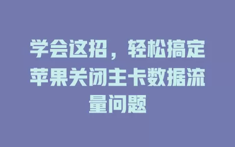 学会这招，轻松搞定苹果关闭主卡数据流量问题